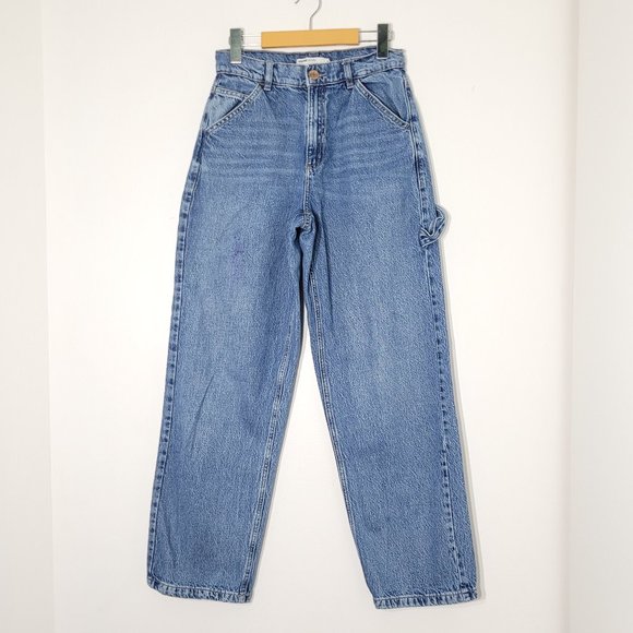 Baggy Jeans Denim Carpenter Blue High Waist Mid Wash Boyfriend Hip Y2K 90s - Picture 1 of 14
